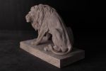 Symmetrical Pair of 39 Inch Entry Lions in Rough Stone