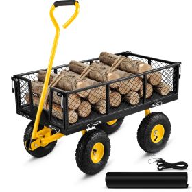 VEVOR Steel Garden Cart - 900 lbs Capacity, Removable Mesh Sides for Flatbed Conversion