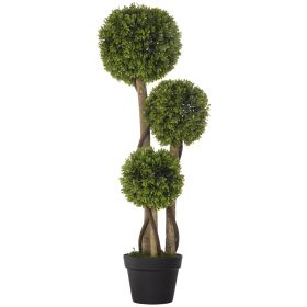 Artificial Plant for Home Decor Indoor & Outdoor Fake Plants Artificial Tree in Pot, 3 Ball Boxwood Topiary Tree for Home Office, Living Room Decor, L