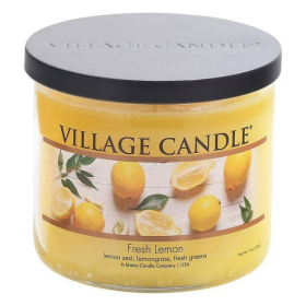 Village Candle Fresh Lemon, Medium Bowl Scented Candle, 14 Ounces, Yellow