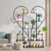 Artisasset 2pcs 6 Layers Half Heart Iron Wood Suitable For Garden Balcony Patio Lawn Home Decoration Plant Stand Flower Pot Stand Iron Flower Stand Bl