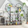 Artisasset 2pcs 6 Layers Half Heart Iron Wood Suitable For Garden Balcony Patio Lawn Home Decoration Plant Stand Flower Pot Stand Iron Flower Stand Bl