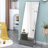 3rd generation Grey Solid Wood Frame Full-length Mirror, Dressing Mirror, Bedroom Home Porch, Decorative Mirror, Clothing Store, Floor Mounted Large M