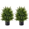 2-Pack Artificial Cedar Topiary Ball Tree with Cement Pot