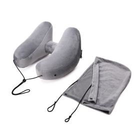 Hooded Travel Pillow H Shaped Inflatable Neck Pillow Folding Lightweight Nap Car Seat Office Airplane Sleeping Cushion Pillows (Option: Light gray H pillow with cap)