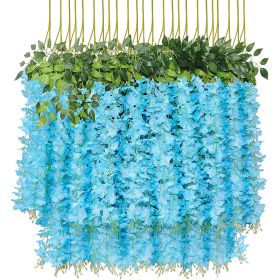 12 Packs Artificial Hanging Plants, Premium Oxidation Resistance Artificial Flower, Artificial Wisteria Plants, Artificial Plants For Home Decor Wall (Color: Blue)