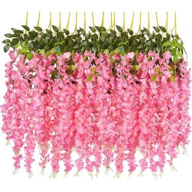 12 Packs Artificial Hanging Plants, Premium Oxidation Resistance Artificial Flower, Artificial Wisteria Plants, Artificial Plants For Home Decor Wall (Color: Pink)