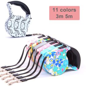 3m 5m Retractable Dog Leash 11 Colors Fashion Printed Puppy Auto Traction Rope Nylon Walking Leash for Small Dogs Cats Pet Leads (Color: color 10, size: 5m)