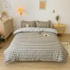 Washed Cotton Bedding 4 Piece Set 1.5m-2.2m Quilt Cover Sheet Pillowcase Plaid Stripes Student Dormitory Adult Child Boys Girls