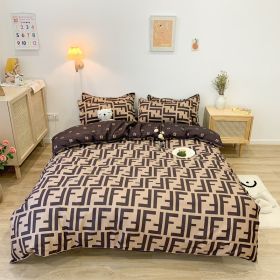 Washed Cotton Bedding 4 Piece Set 1.5m-2.2m Quilt Cover Sheet Pillowcase Plaid Stripes Student Dormitory Adult Child Boys Girls (Color: Dark brown, size: 1.8m bed 4-piece set)