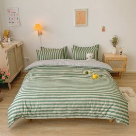 Washed Cotton Bedding 4 Piece Set 1.5m-2.2m Quilt Cover Sheet Pillowcase Plaid Stripes Student Dormitory Adult Child Boys Girls (Color: Stripes - Green, size: 2.2m bed 4-piece set)