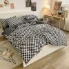 Washed Cotton Bedding 4 Piece Set 1.5m-2.2m Quilt Cover Sheet Pillowcase Plaid Stripes Student Dormitory Adult Child Boys Girls