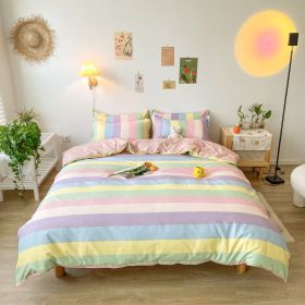 Washed Cotton Bedding 4 Piece Set 1.5m-2.2m Quilt Cover Sheet Pillowcase Plaid Stripes Student Dormitory Adult Child Boys Girls (Color: multicolor, size: 1.8m bed 4-piece set)