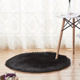 1pc Fluffy Imitation Wool Round Area Rug, Suede Fleece Bottom Long Imitation Wool Rug, Acrylic 80% Polyester 20%, 2.36inch Long Wool, Living Room Bedr (Color: Black, size: Diameter 23.62inch)