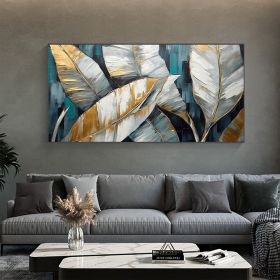 Hand Painted Oil Painting Gold Leaves Oil Painting on Canvas Original Modern Art Decor Abstract Green Plants Painting Bedroom Wall Decor Large Texture (Style: 1, size: 75x150cm)