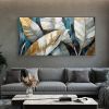 Hand Painted Oil Painting Gold Leaves Oil Painting on Canvas Original Modern Art Decor Abstract Green Plants Painting Bedroom Wall Decor Large Texture