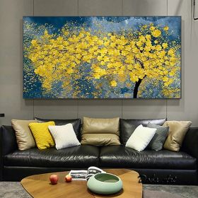 Modern Oil Painting Handmade on Canvas Golden Yellow Rich Tree Flower Plant Canvas Art Painting Canvas Home Living Room Bedroom Luxurious Decoration P (Style: 1, size: 60x120cm)