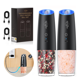 Gravity Electric Salt And Pepper Grinder Set Automatic Shakers Mill Grinder With LED Light, Battery Powered Adjustable Coarseness One Hand Operation (Color: Rechargeable)