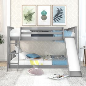 Full over Full Bunk Bed with Convertible Slide and Ladder (Color: Gray)