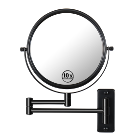 8-inch Wall Mounted Makeup Vanity Mirror, 1X / 10X Magnification Mirror, 360¬∞ Swivel with Extension Arm (Color: Black)