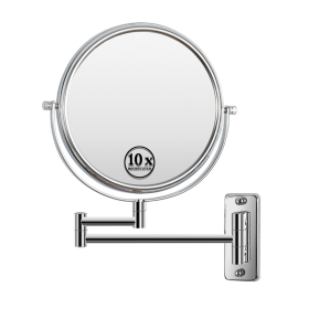 8-inch Wall Mounted Makeup Vanity Mirror, 1X / 10X Magnification Mirror, 360¬∞ Swivel with Extension Arm (Color: Chrome)