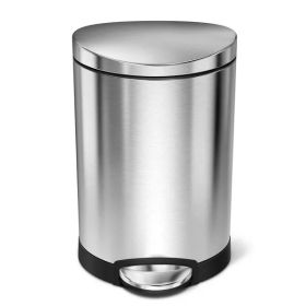 6L Stainless Steel Semi-Round Step Trash Can (Color: Brushed Silver)