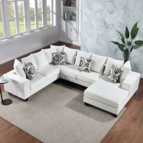 110*85" Modern U Shape Sectional Sofa, Velvet Corner Couch with Lots of Pillows Included,Elegant and functional indoor furniture for Living Room, Apar (Color: White)