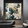 Handmade Oil Painting Gold Foil Oil Painting on Canvas Large Abstract Original Gold Leaf Green Plant Acrylic Oil Painting Modern Luxury Living Room Wa