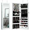 Lockable Wall Mount Mirrored Jewelry Cabinet with LED Lights